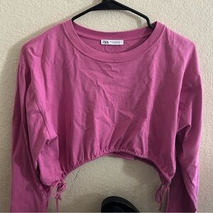 Zara Pink Cropped Long Sleeve Top